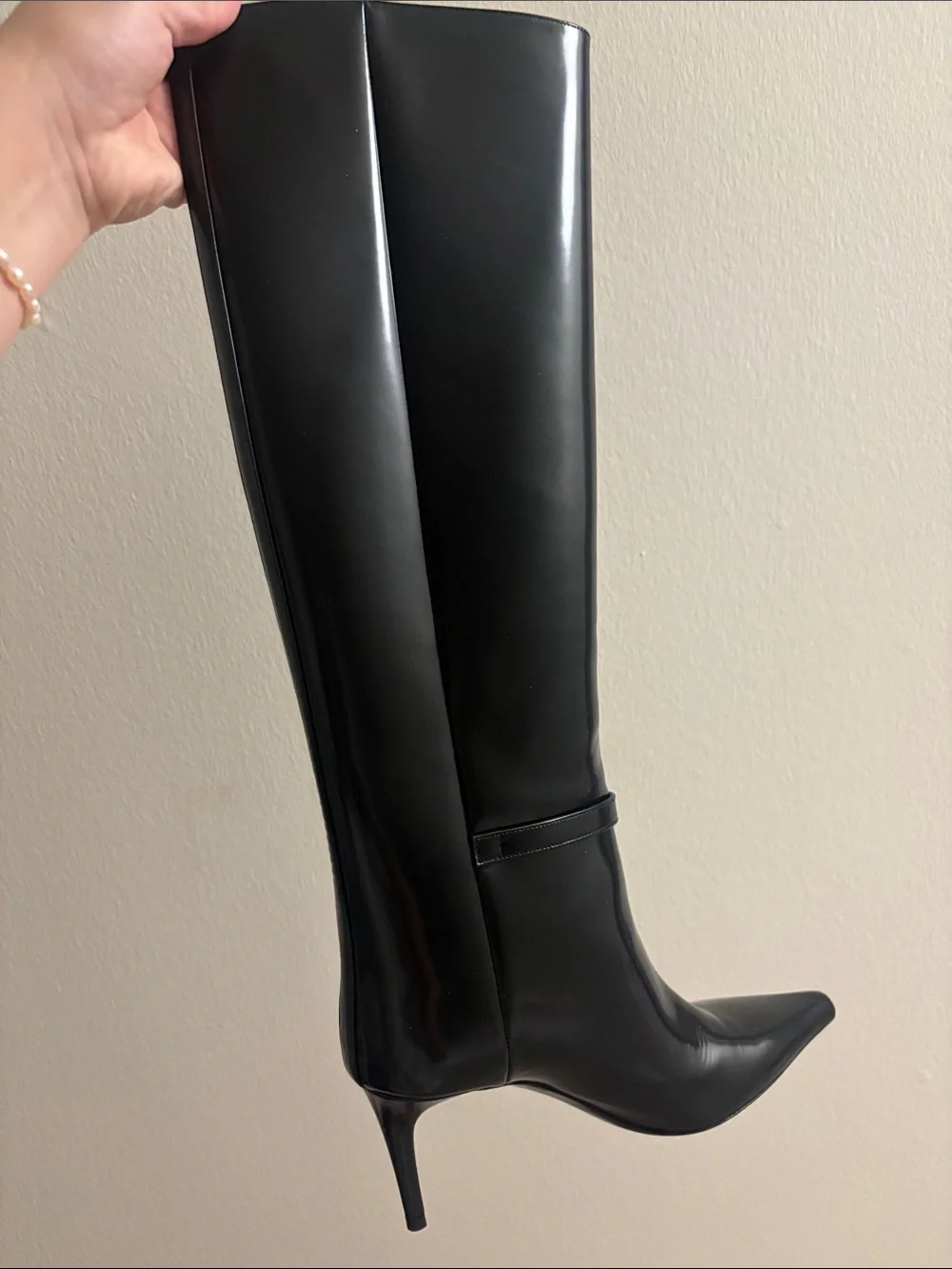 Saint Laurent Lee patent buckle knee boots